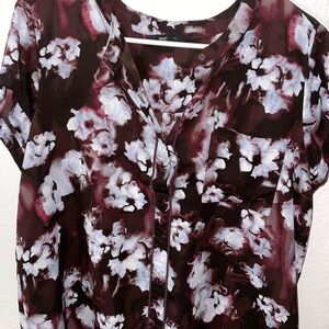 Vera Wang Burgundy and White Floral Blouse